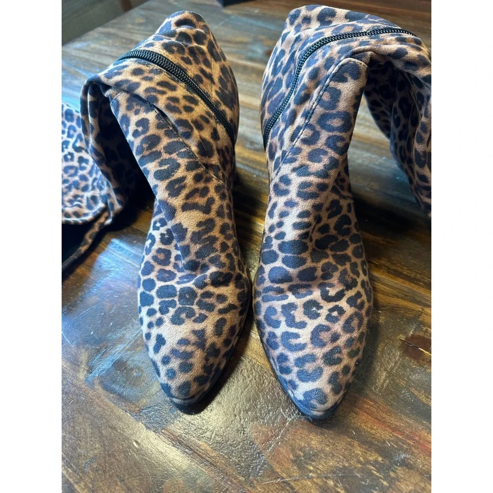 Marc Fisher‎ Leopard Print Over The Knee Block Heel Boots Brown Tan Woman's 8M
